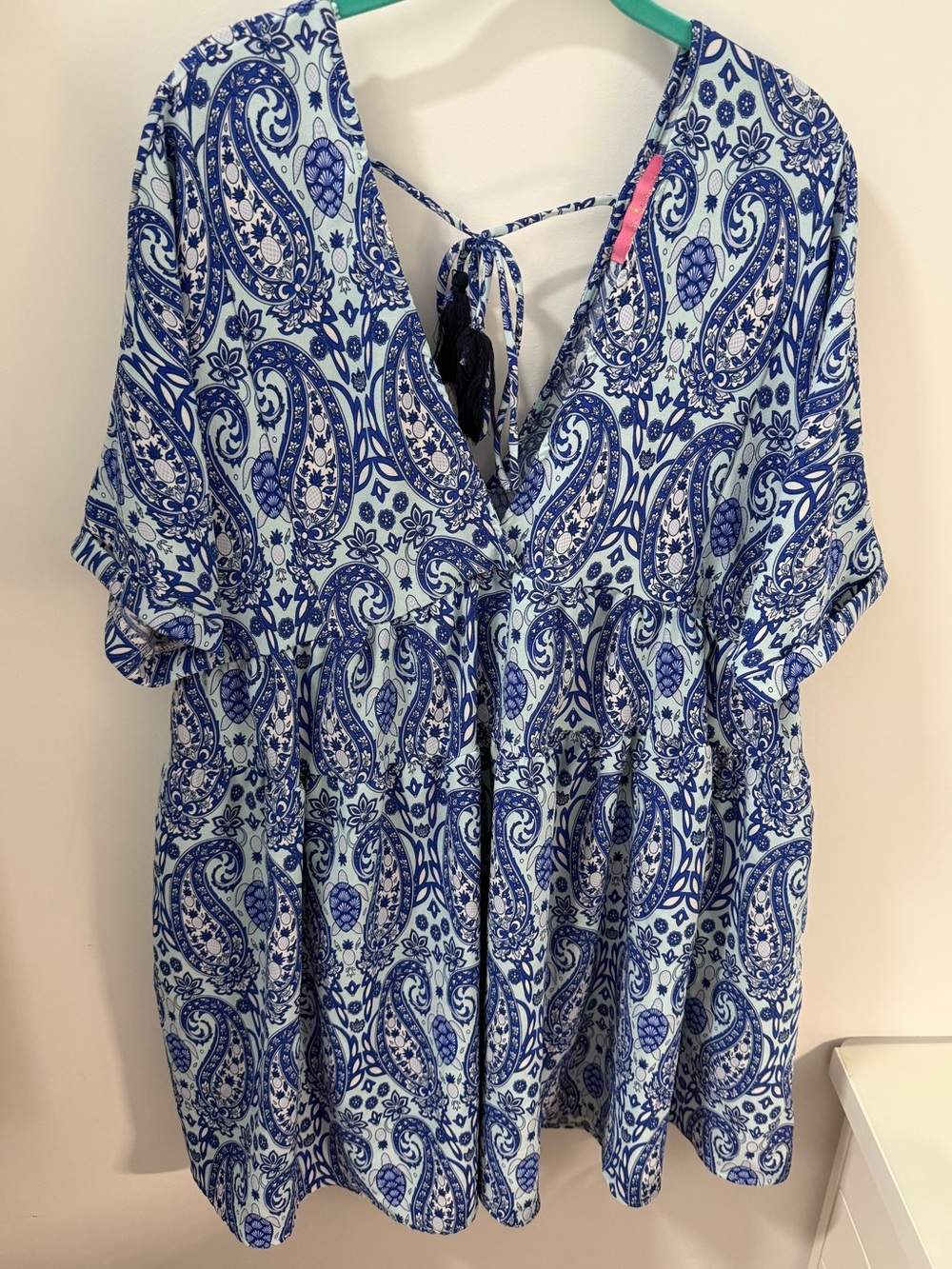 EUC Simply Southern Paisley with turtle tie back dress with pockets size L